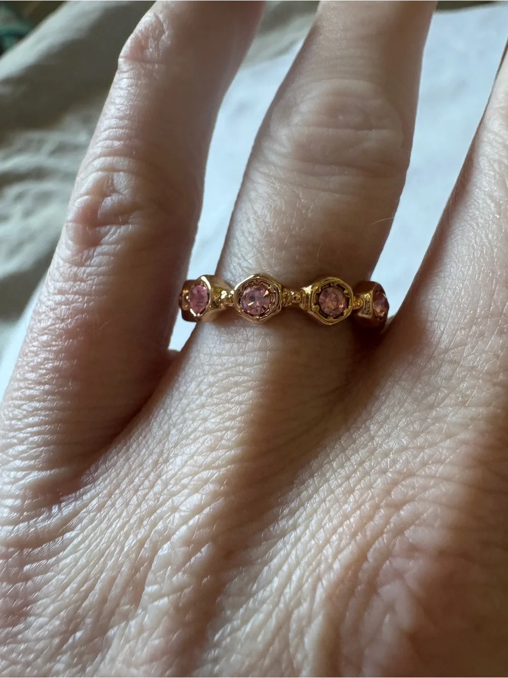 Kendra Scott- NWOT Gold Pink Crystal Eternity Stacking Band Ring - Size 7 - 7.5!